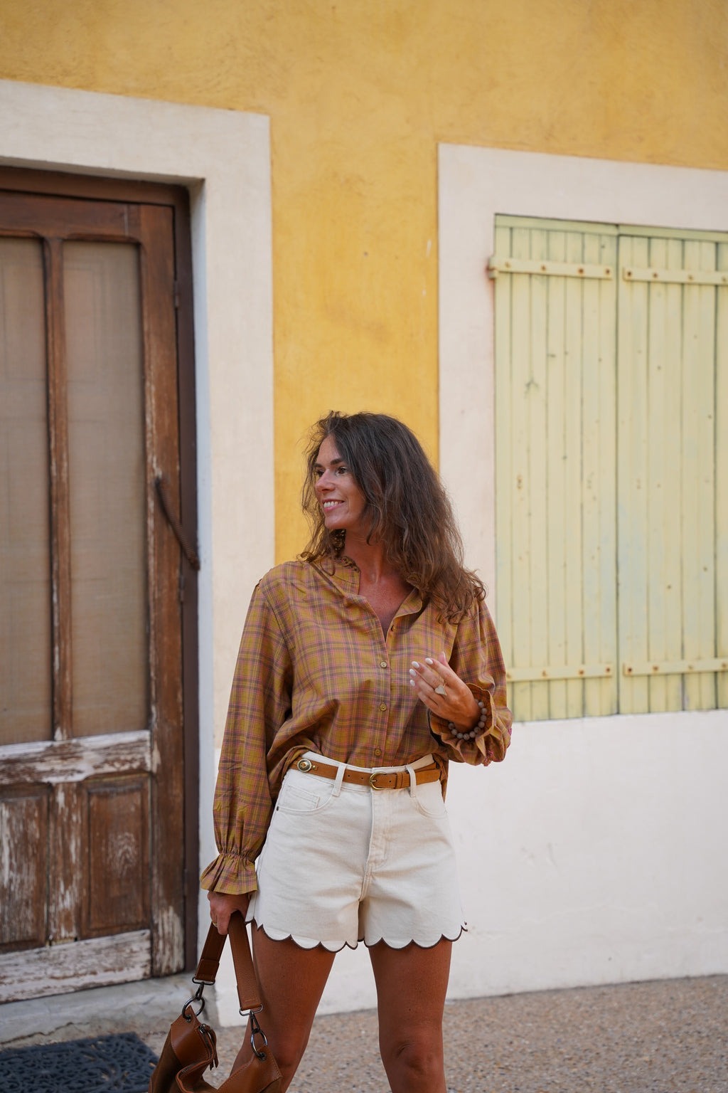 Blouse KIMBER à carreaux camel, marron, orangé