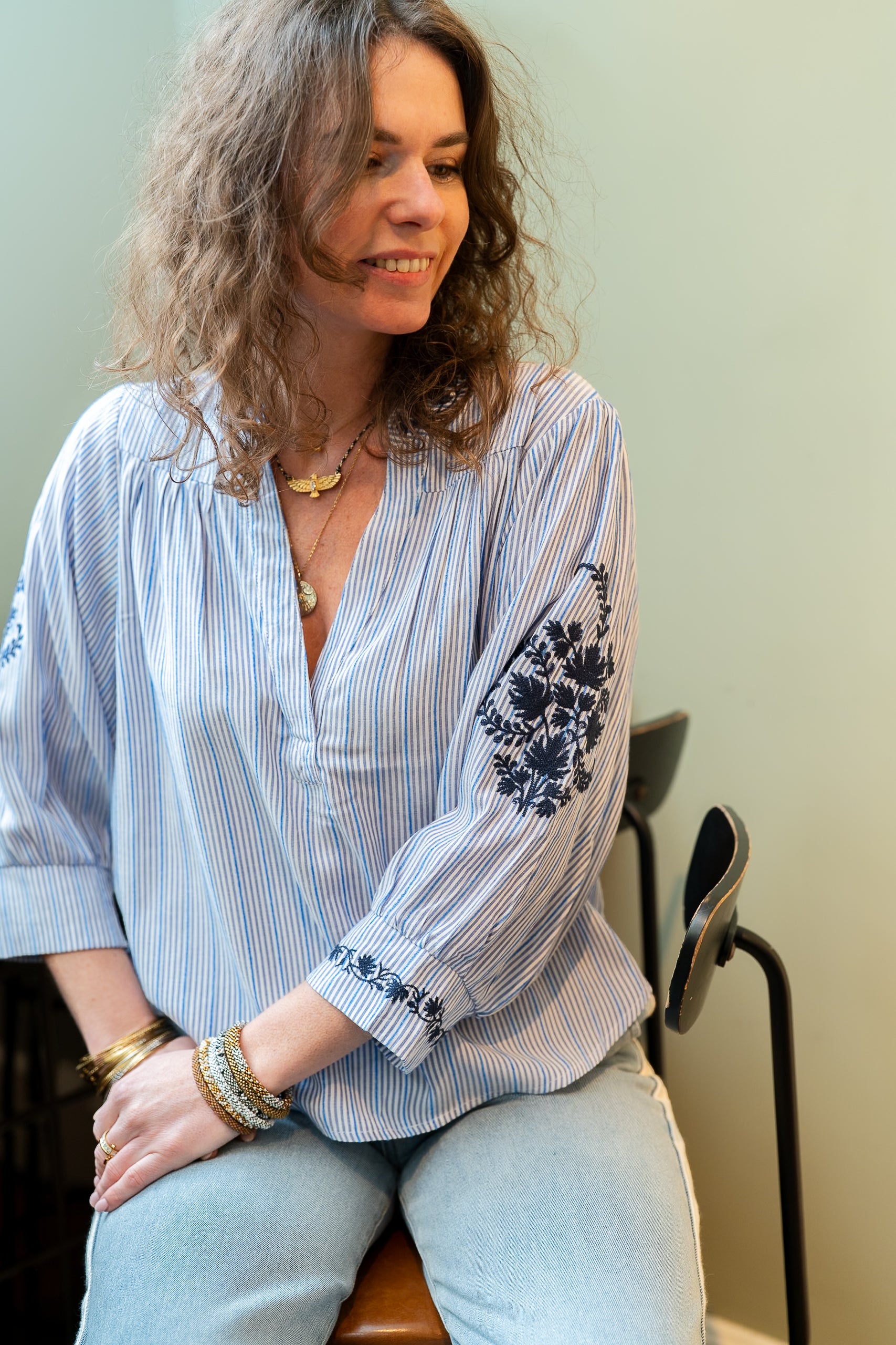 Blouse SARI à carreaux bleue