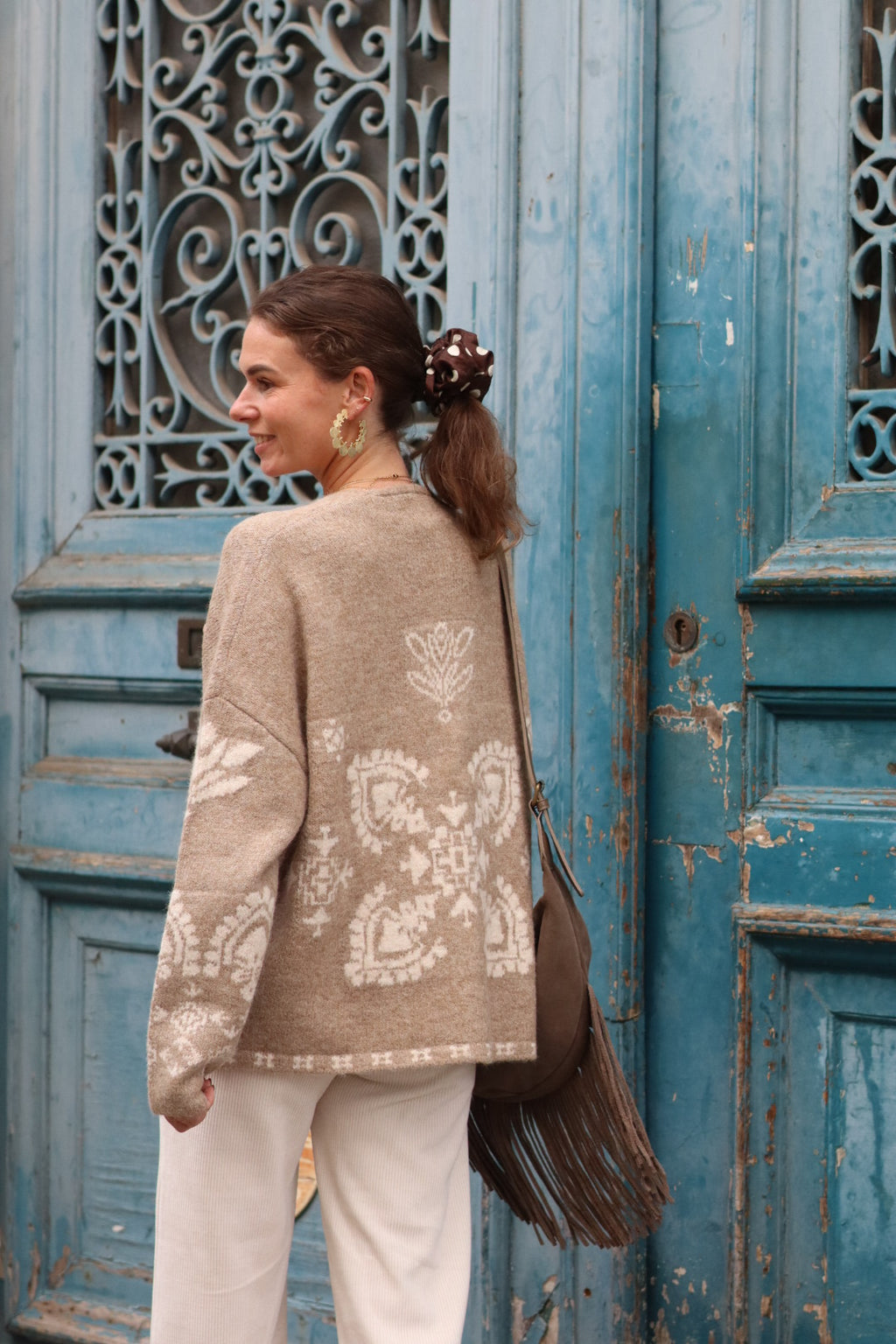 Cardigan MISAN écru et taupe