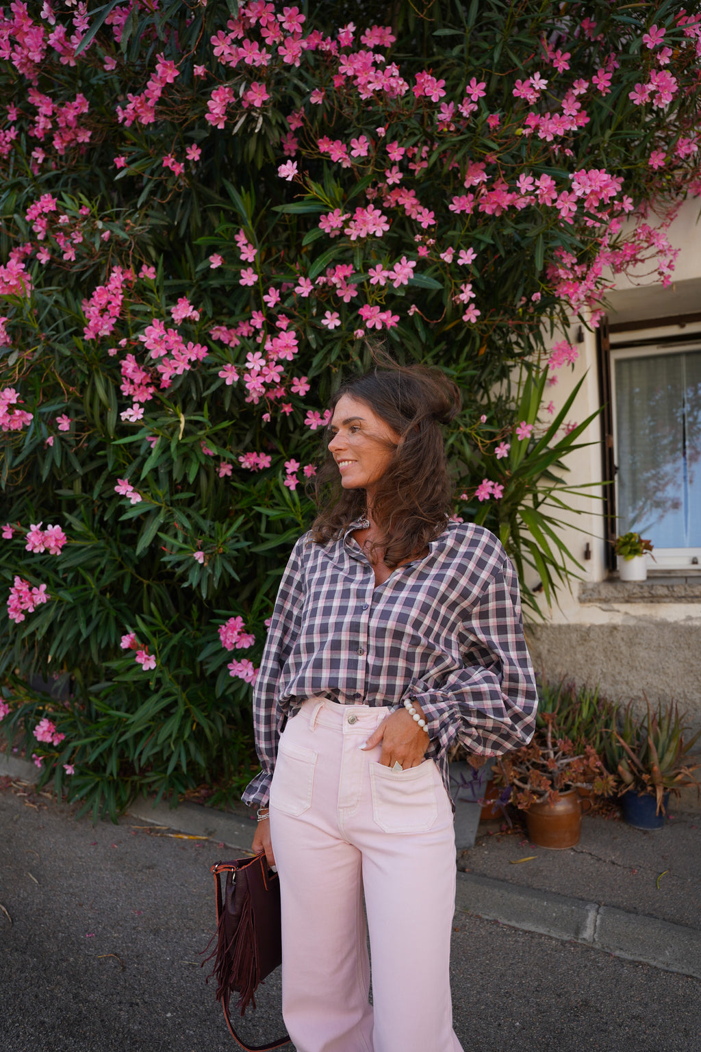 Blouse KIMBER à carreaux grise et rose
