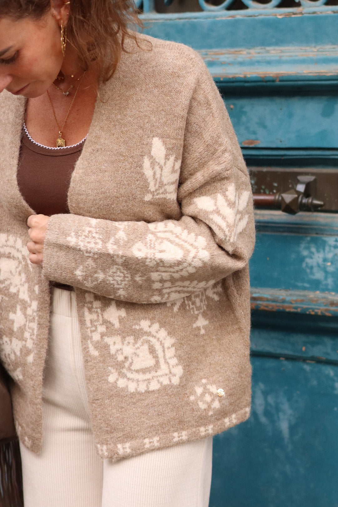 Cardigan MISAN écru et taupe