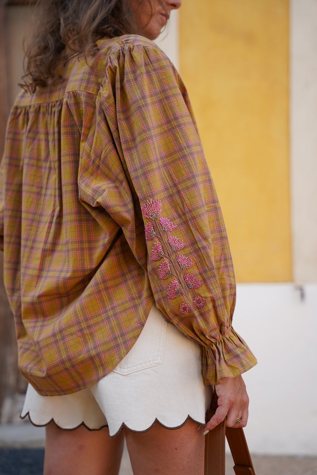 Blouse KIMBER à carreaux camel, marron, orangé