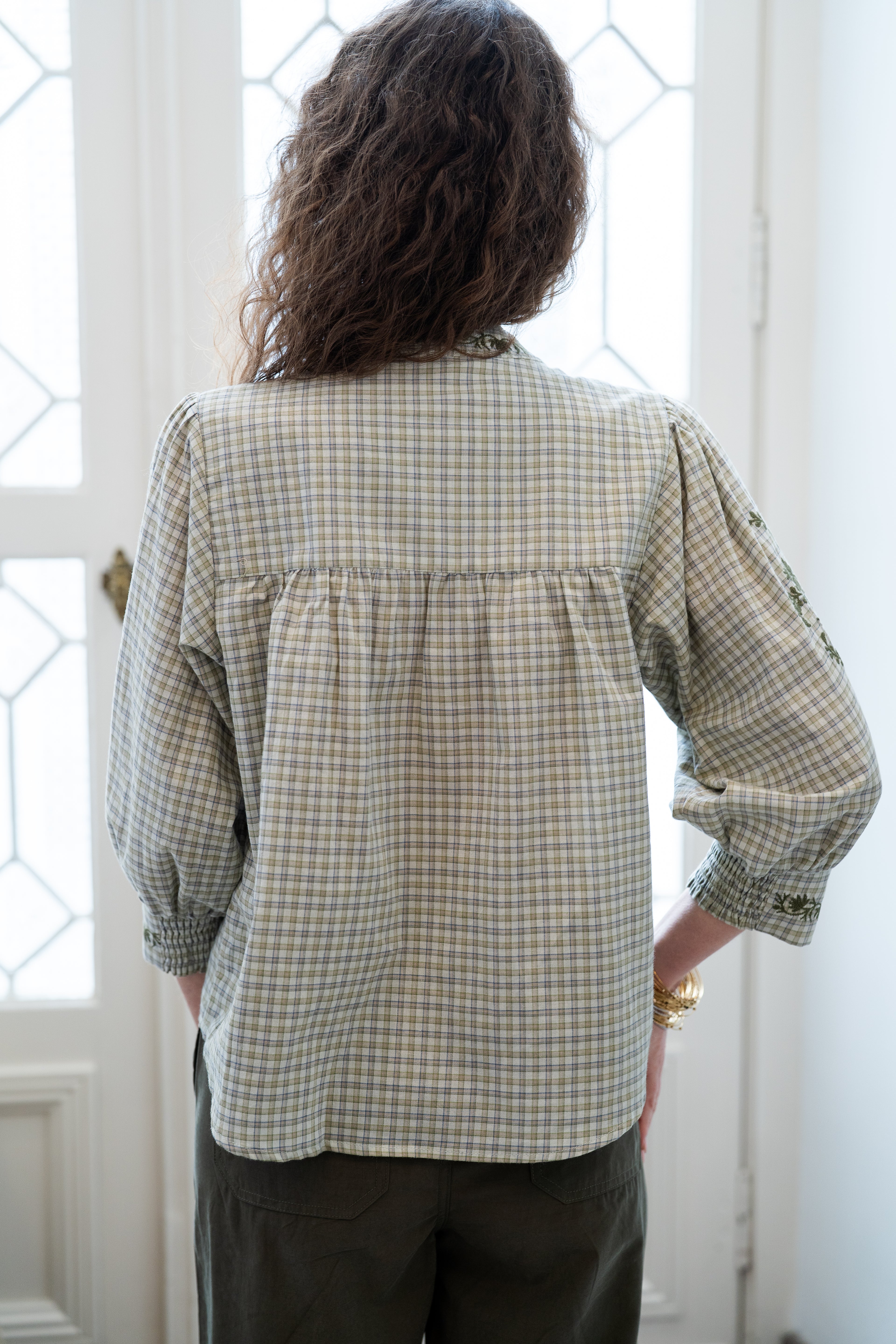 Blouse SARI à carreaux kaki