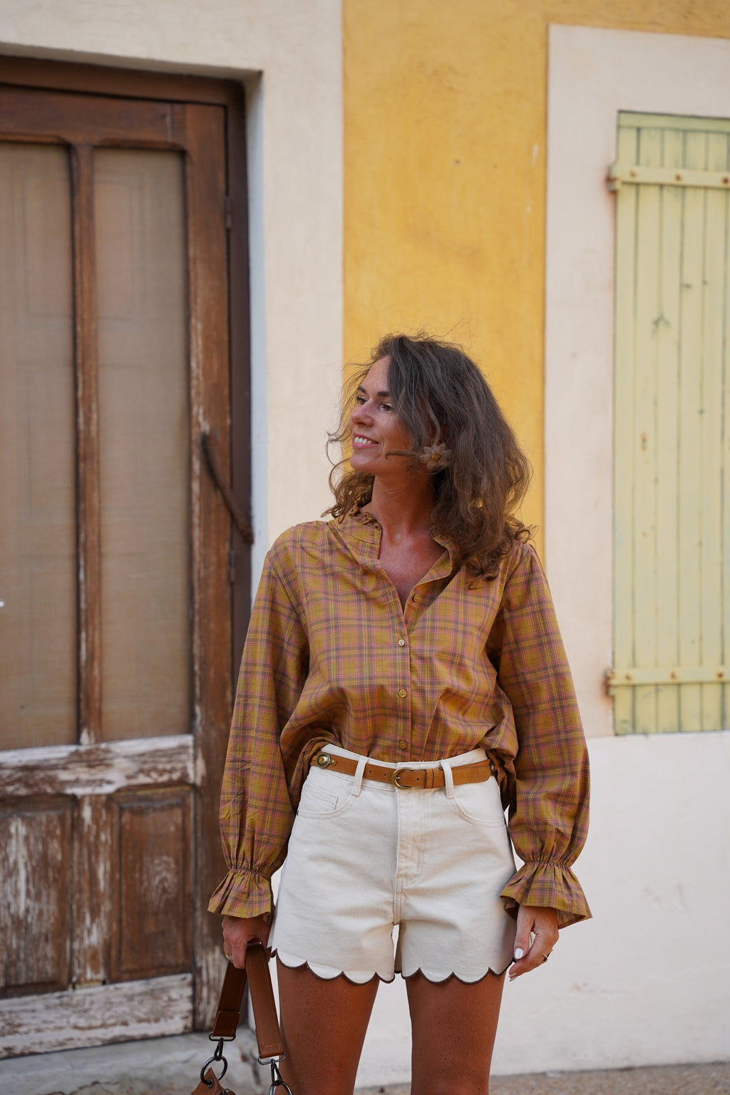 Blouse KIMBER à carreaux camel, marron, orangé