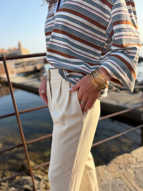 Pantalon ZOLINA écru à revers