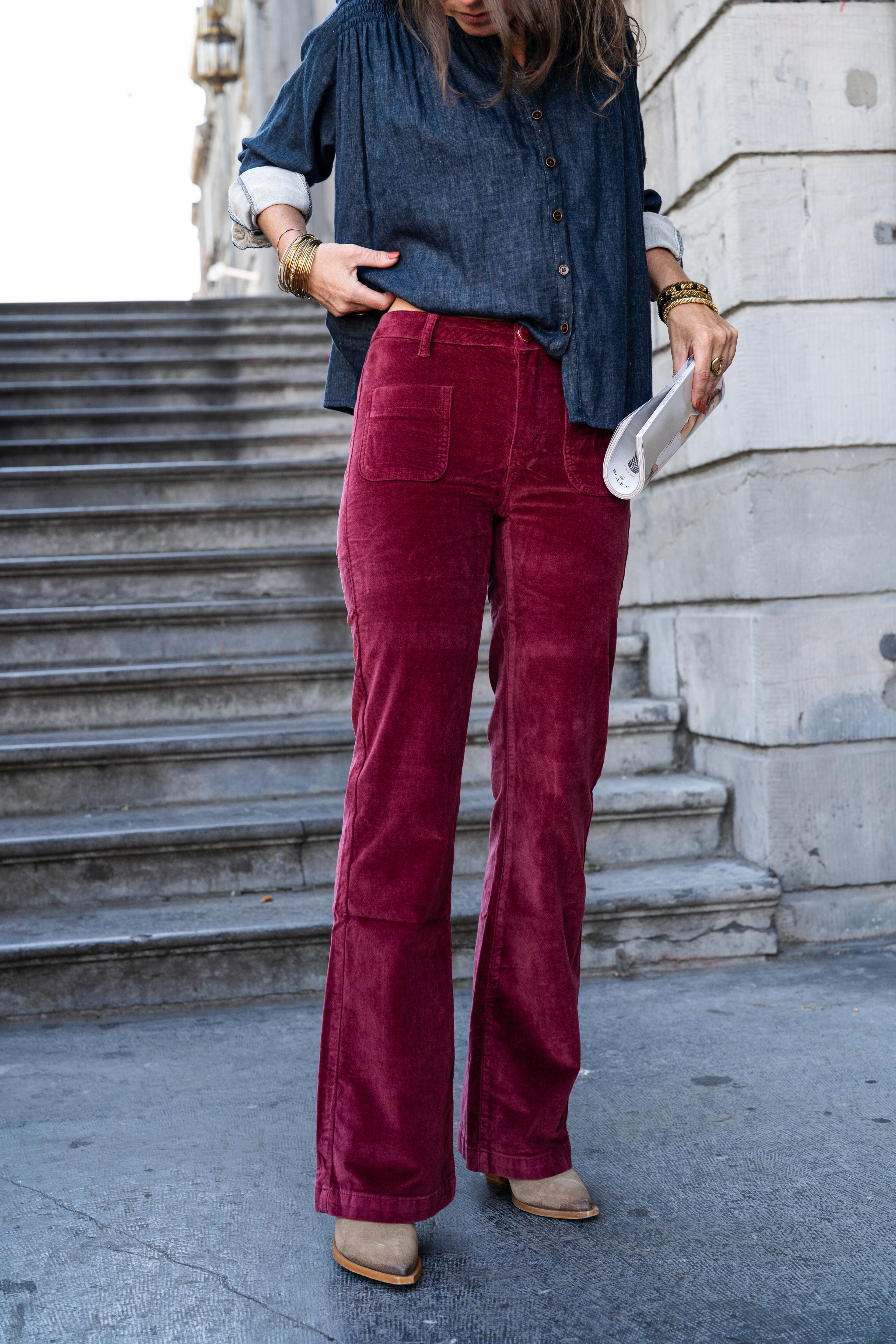 Pantalon SONNY bordeaux en velours