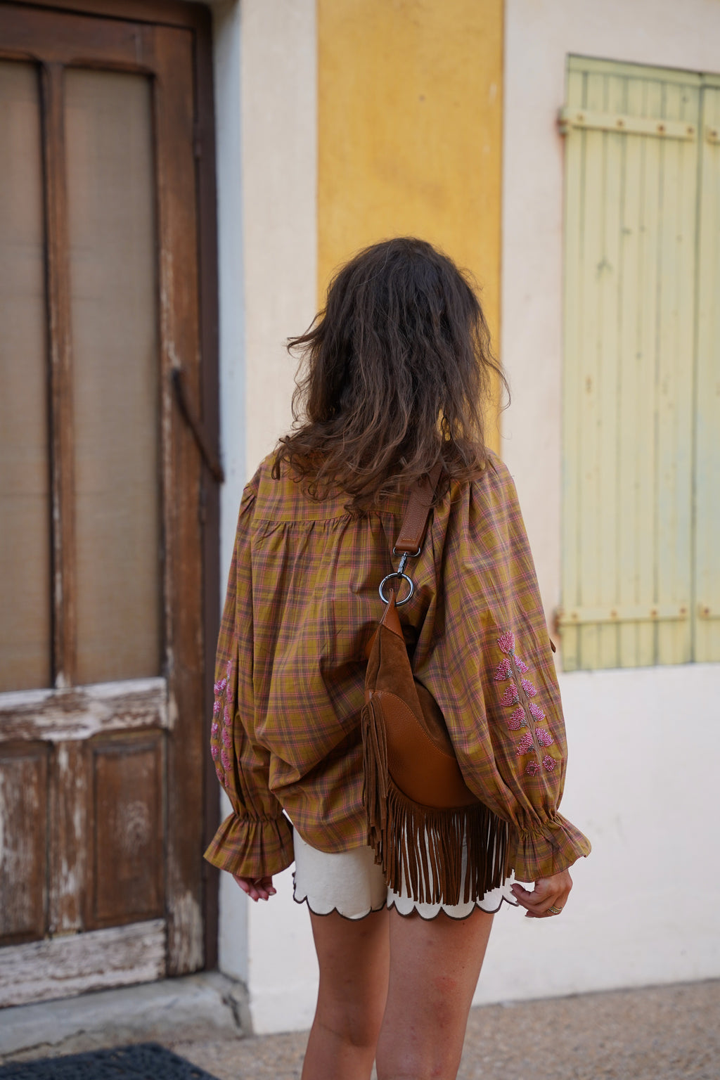 Blouse KIMBER à carreaux camel, marron, orangé
