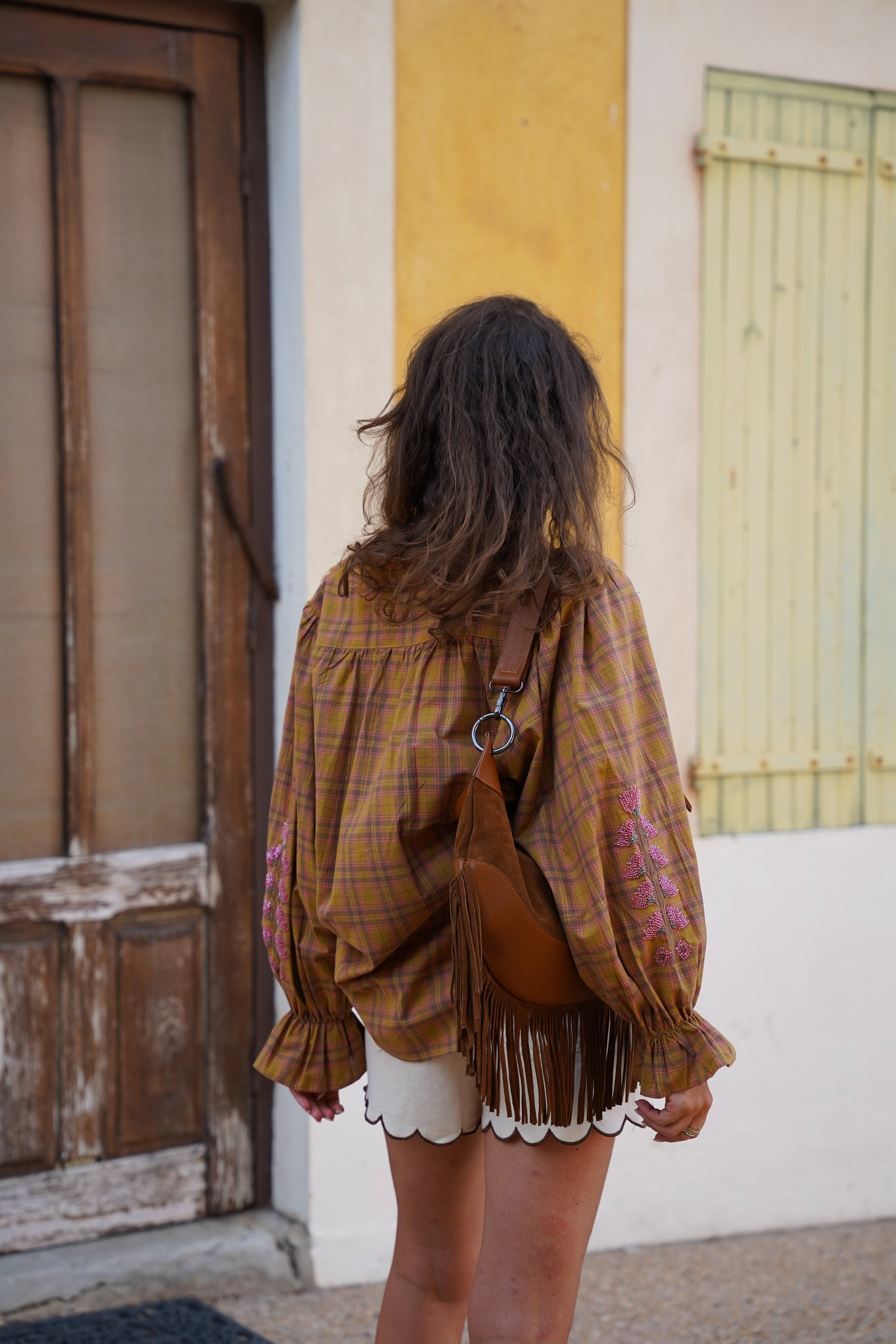 Blouse KIMBER à carreaux camel, marron, orangé
