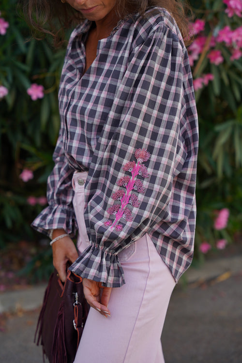 Blouse KIMBER à carreaux grise et rose