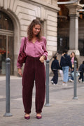 Pantalon GRAYSON ballon bordeaux en velours lisse