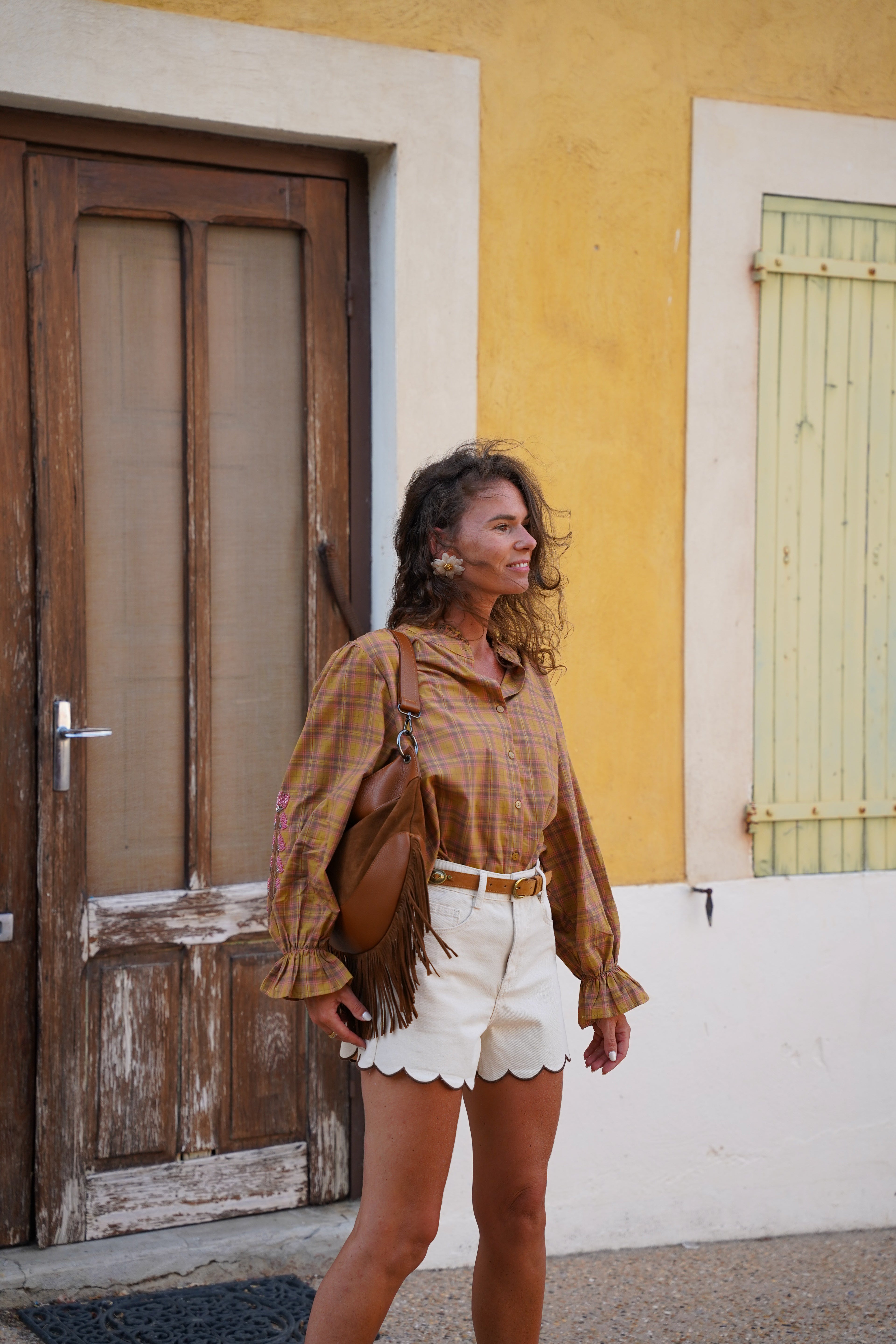 Blouse KIMBER à carreaux camel, marron, orangé