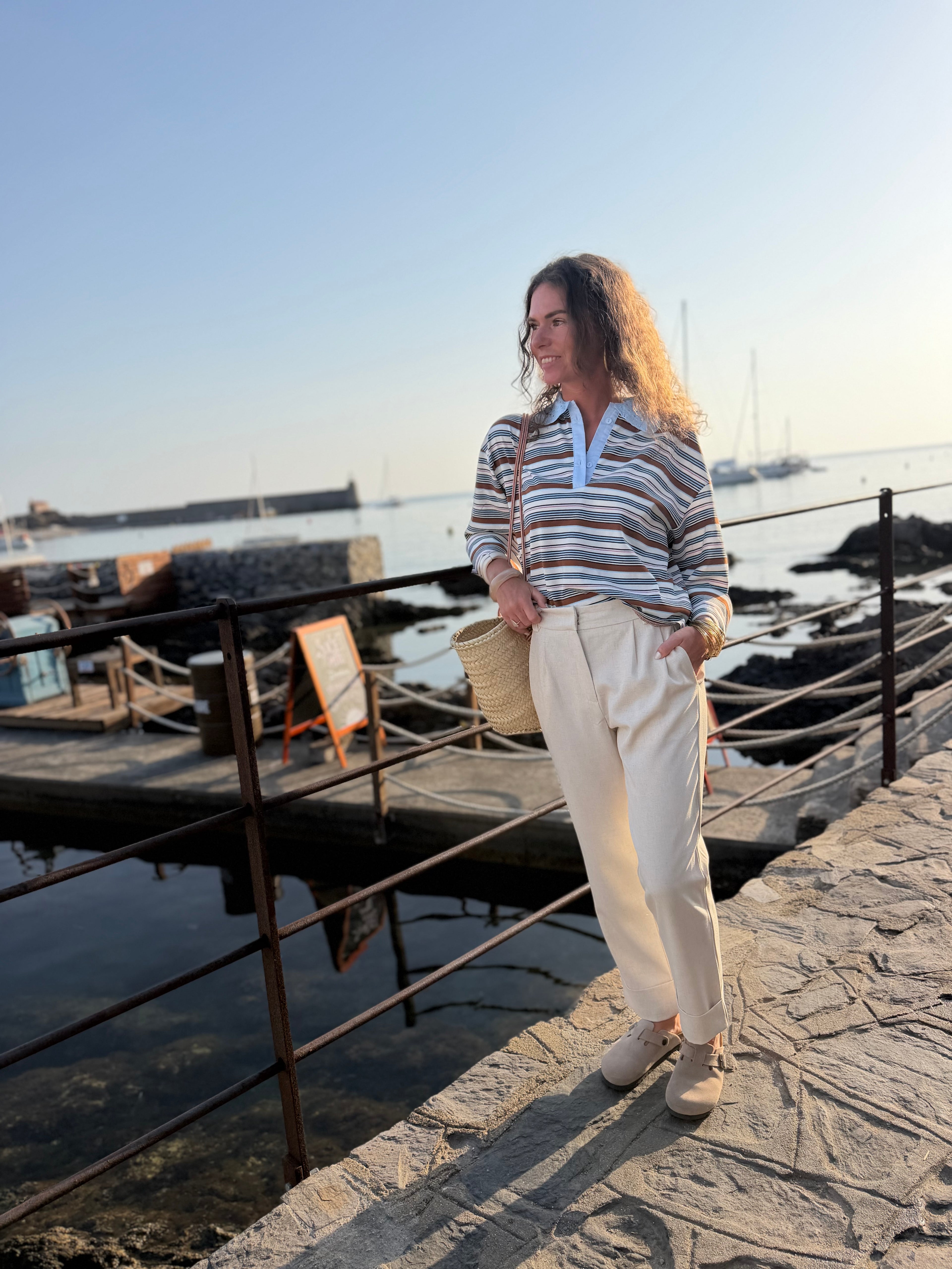 Pantalon ZOLINA écru à revers