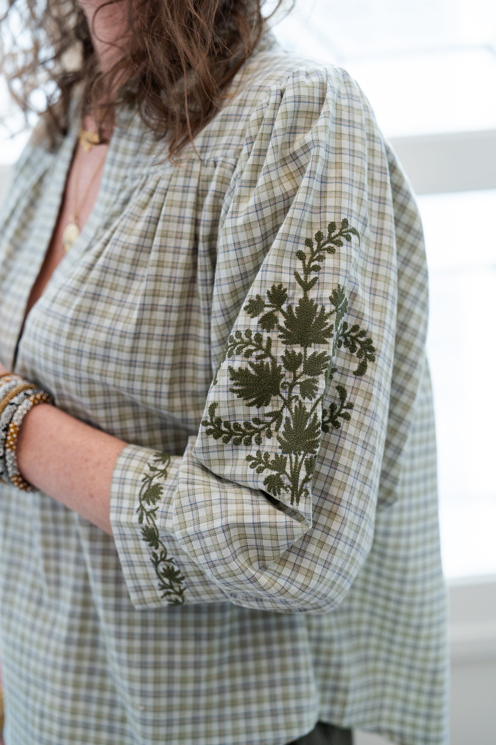 Blouse SARI à carreaux kaki