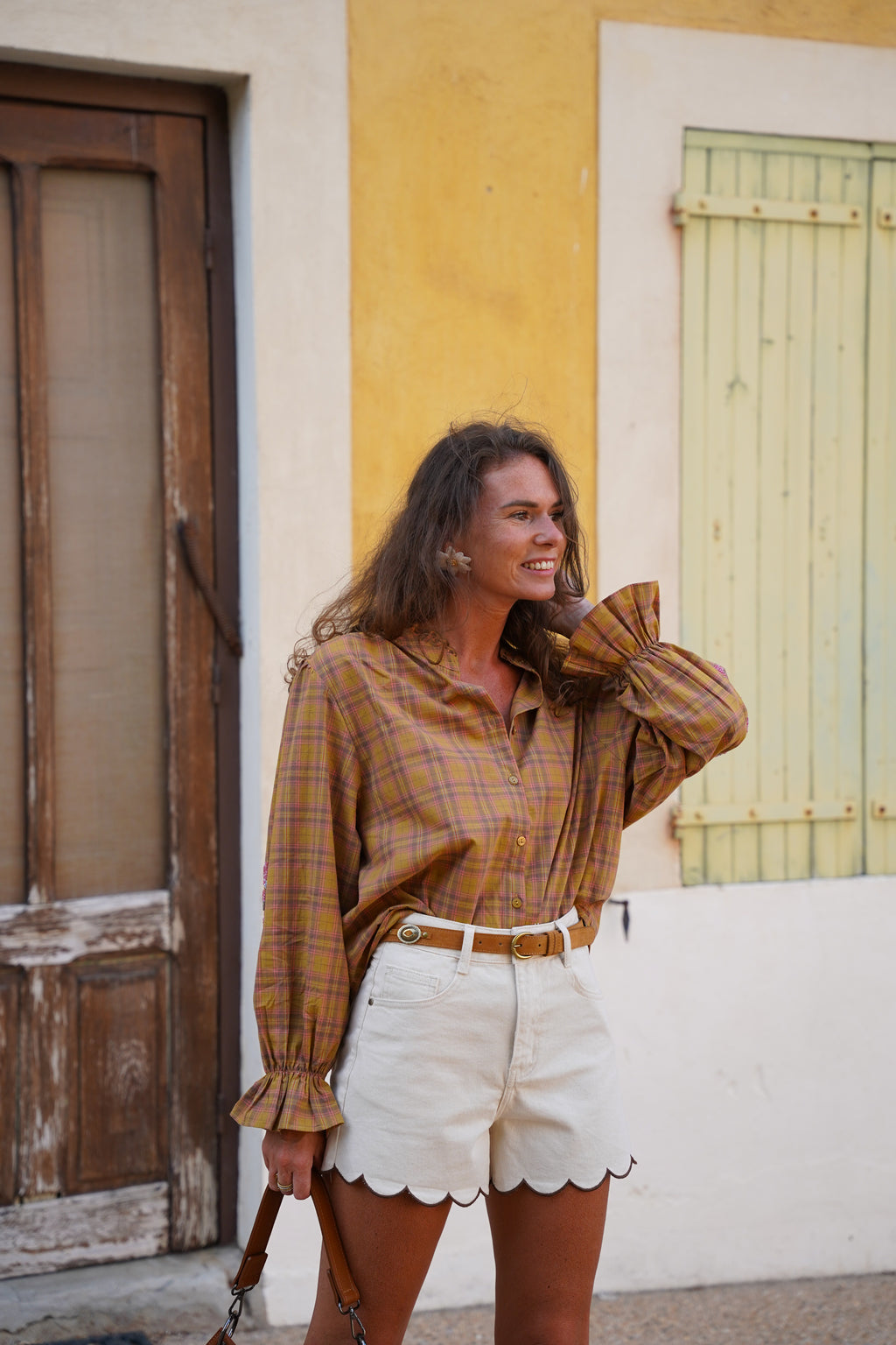 Blouse KIMBER à carreaux camel, marron, orangé
