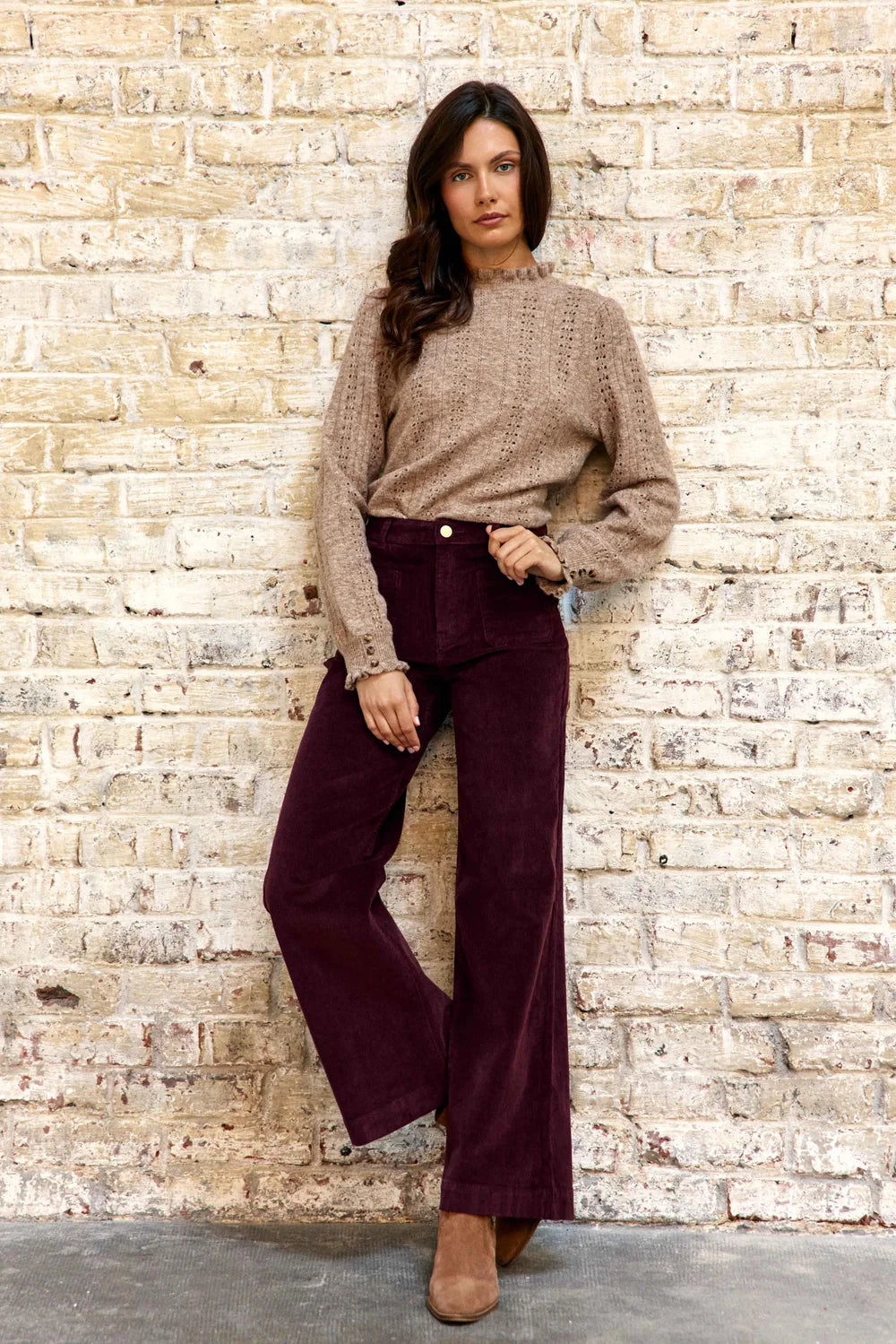 Pantalon ATHLANTY  en velours rouge bordeaux