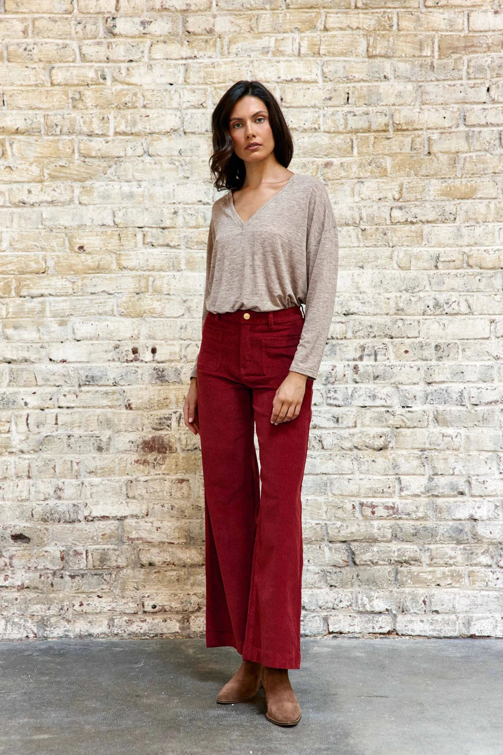 Pantalon ATHLANTY  en velours rouge brique