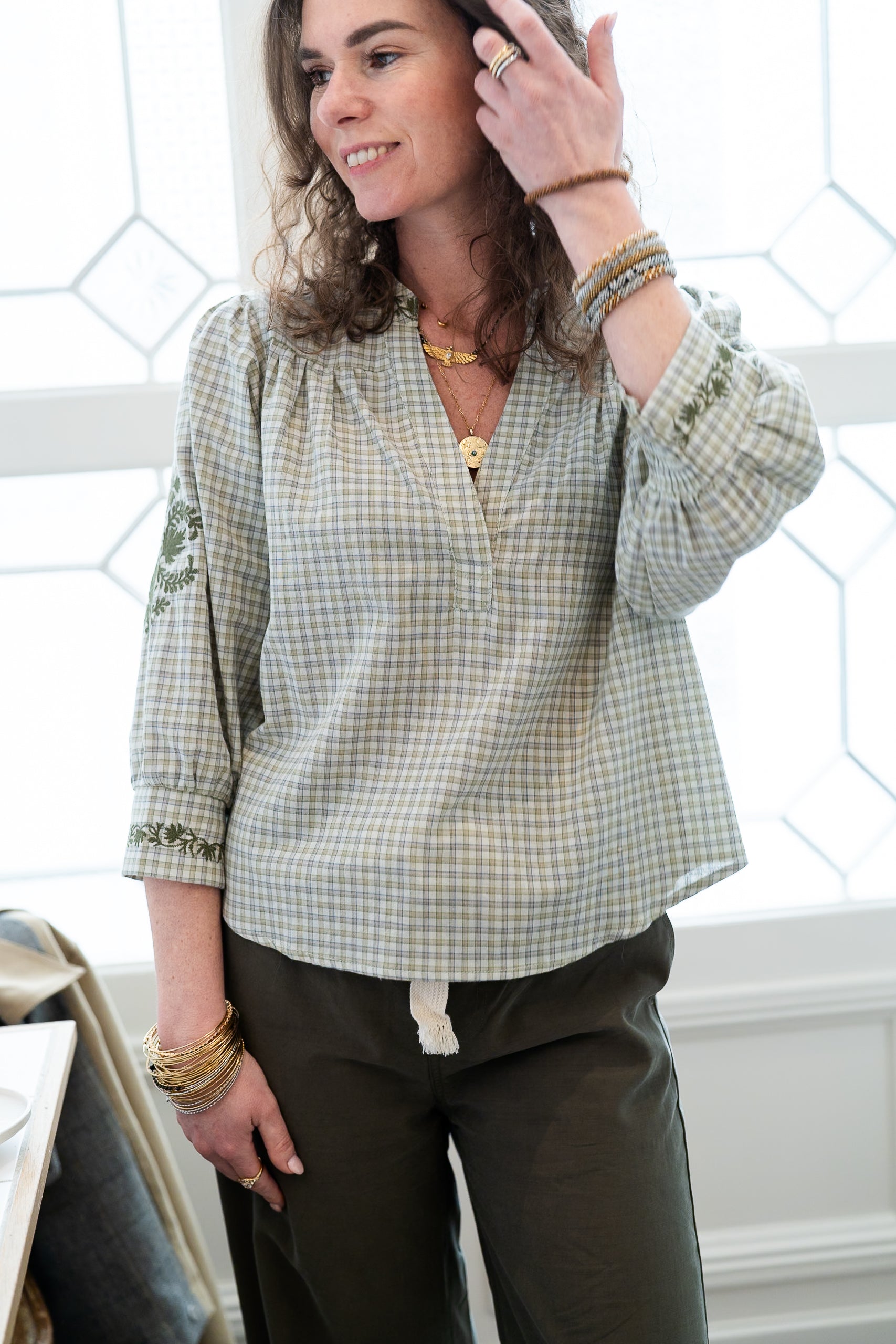 Blouse SARI à carreaux kaki