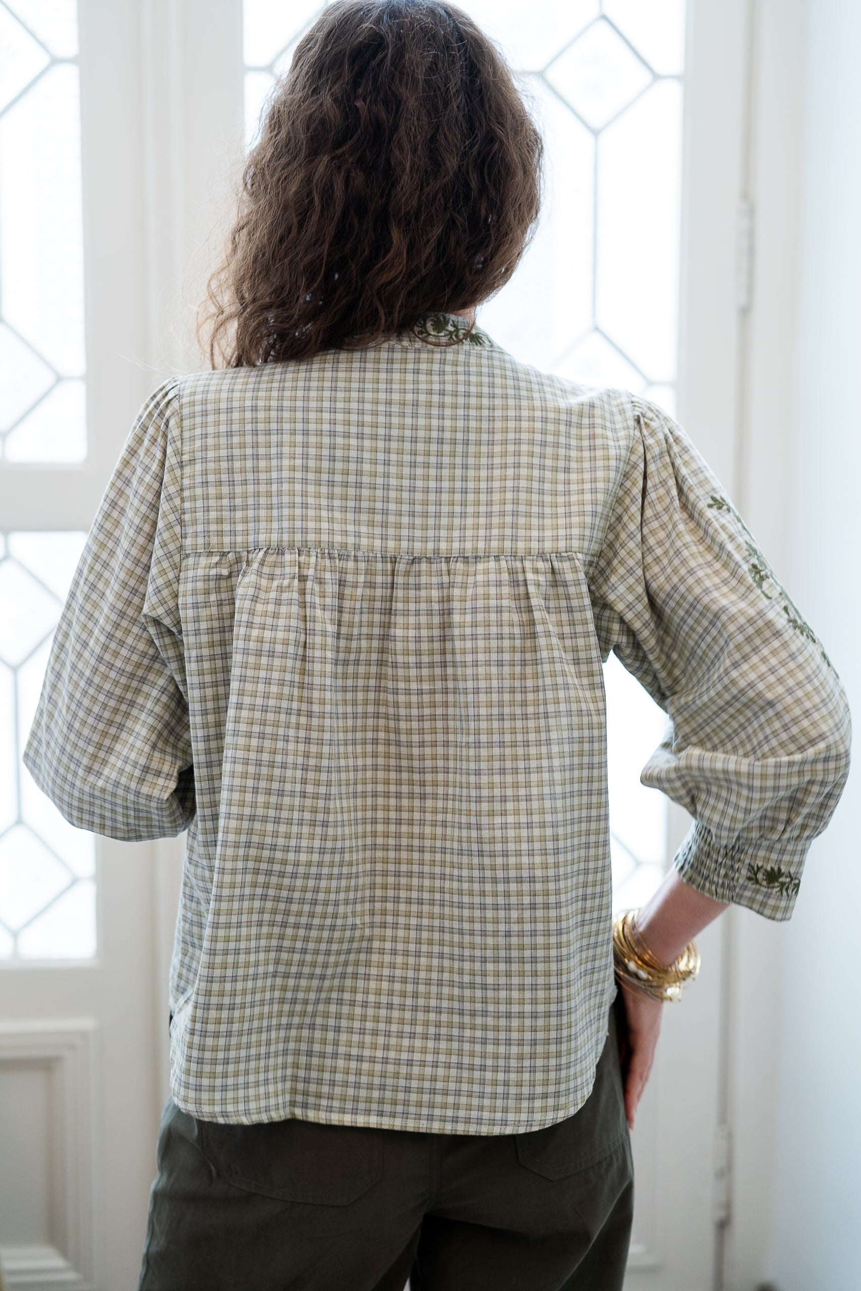 Blouse SARI à carreaux kaki