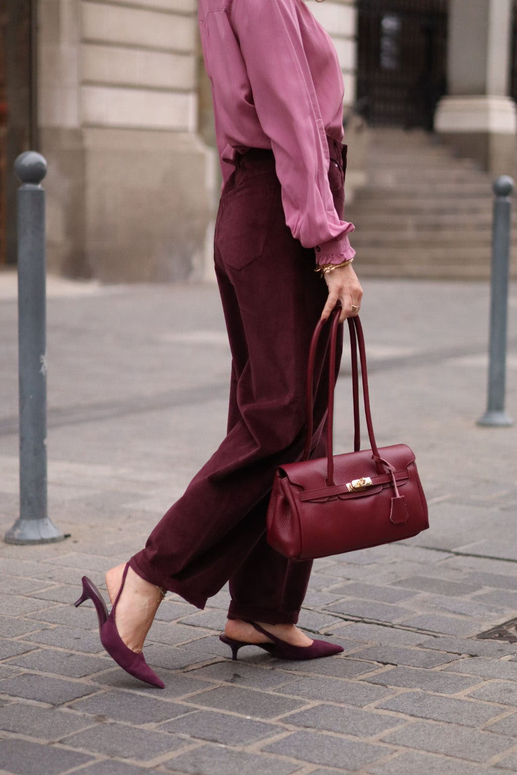Pantalon GRAYSON ballon bordeaux en velours lisse
