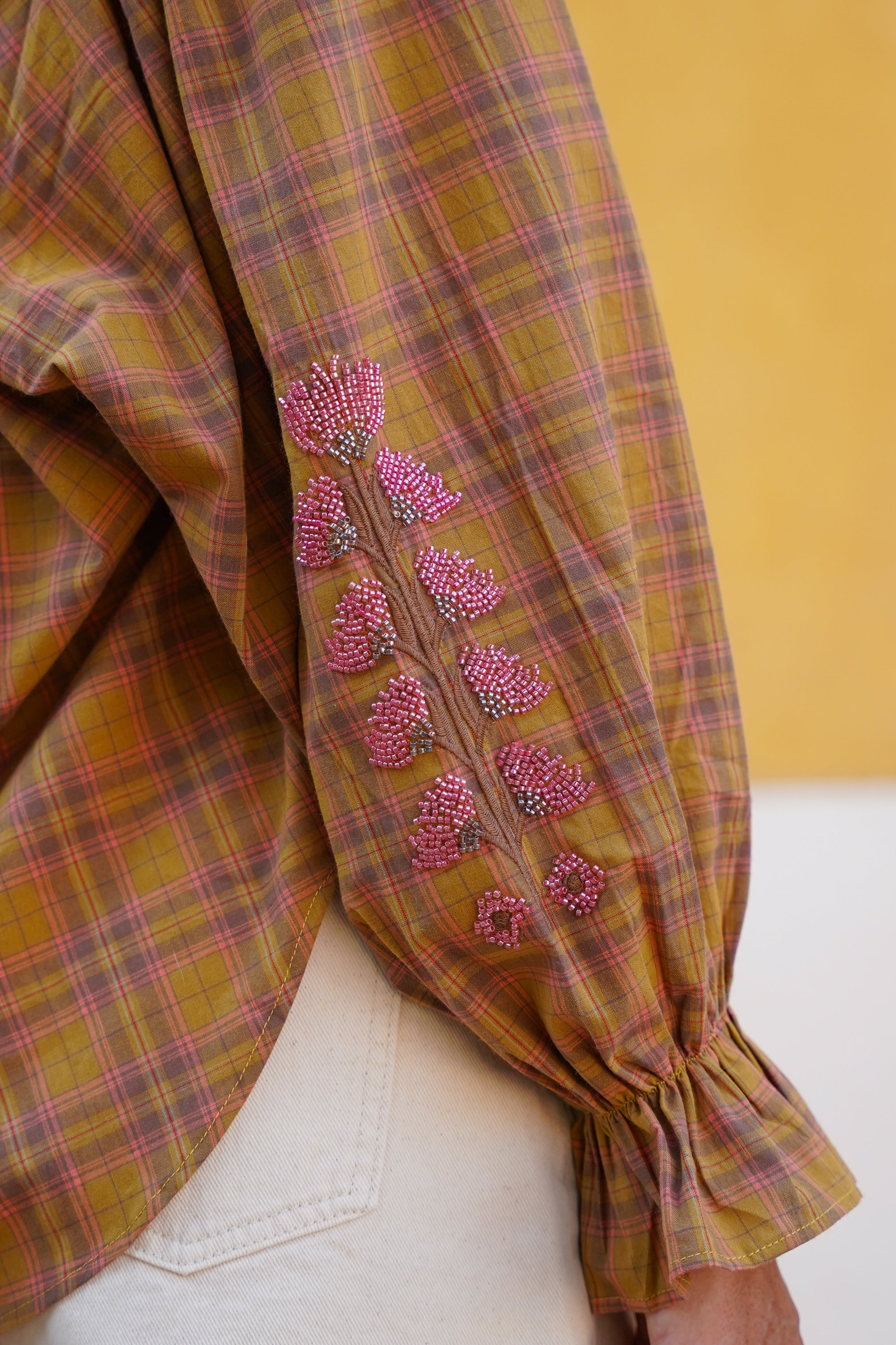 Blouse KIMBER à carreaux camel, marron, orangé