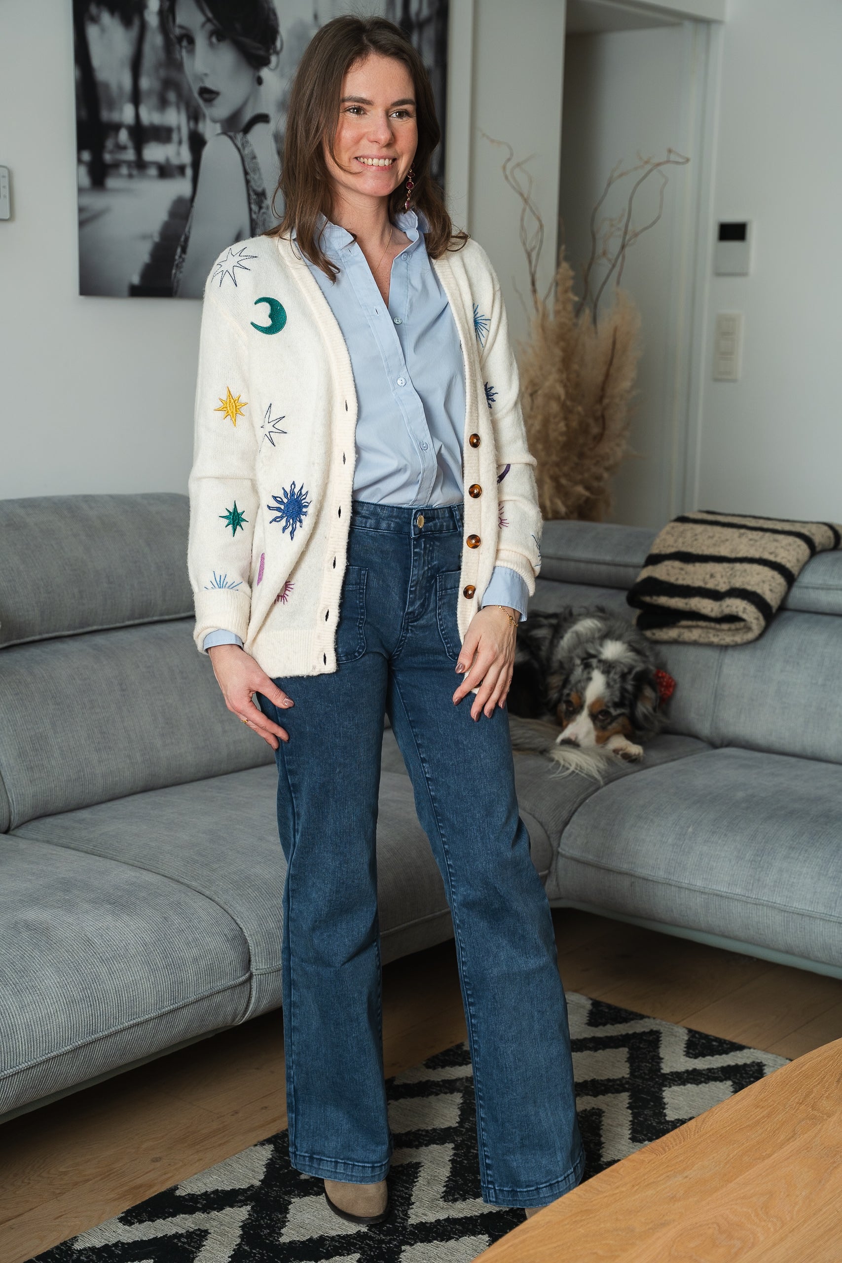 Cardigan MOKA écru brodé