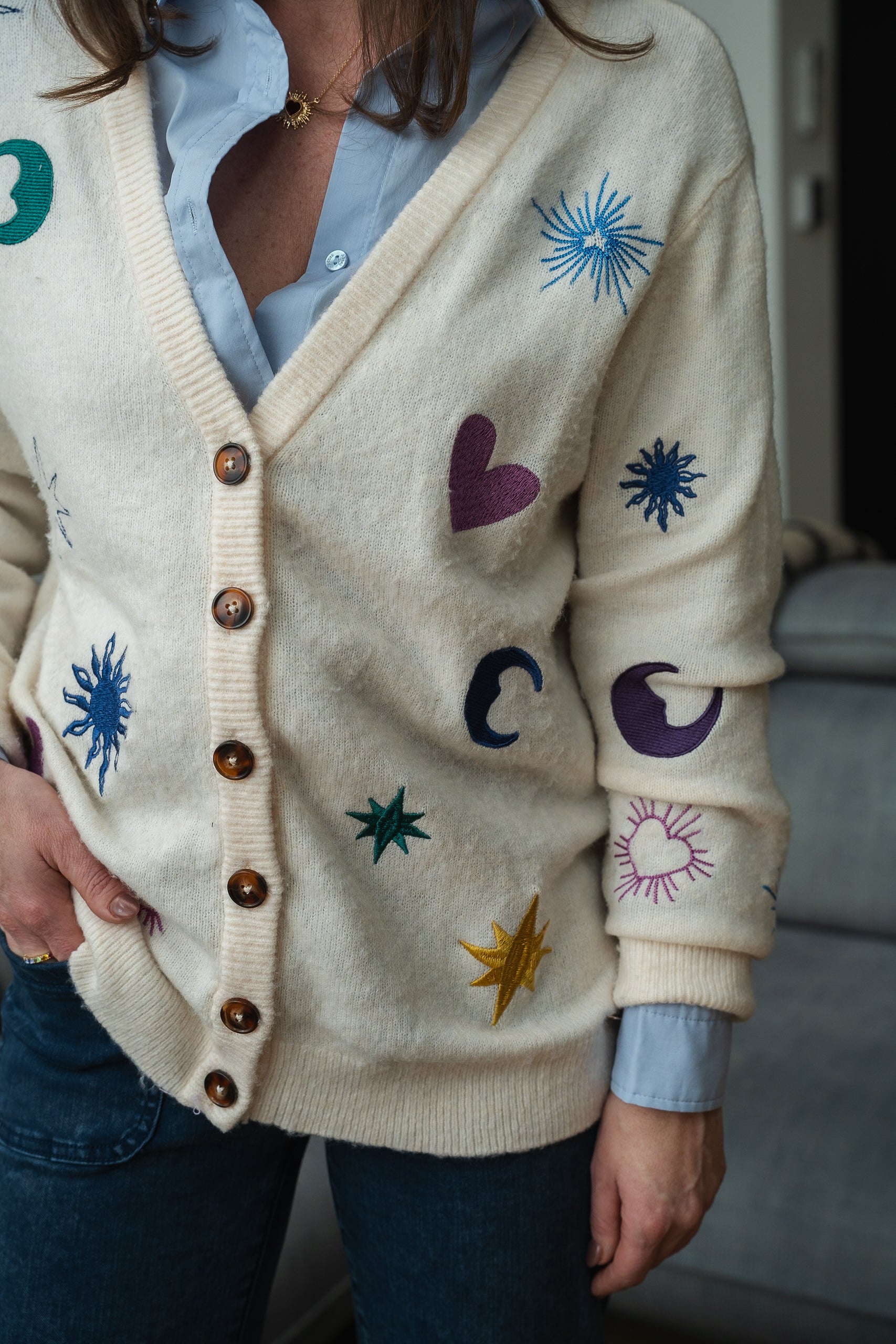 Cardigan MOKA écru brodé