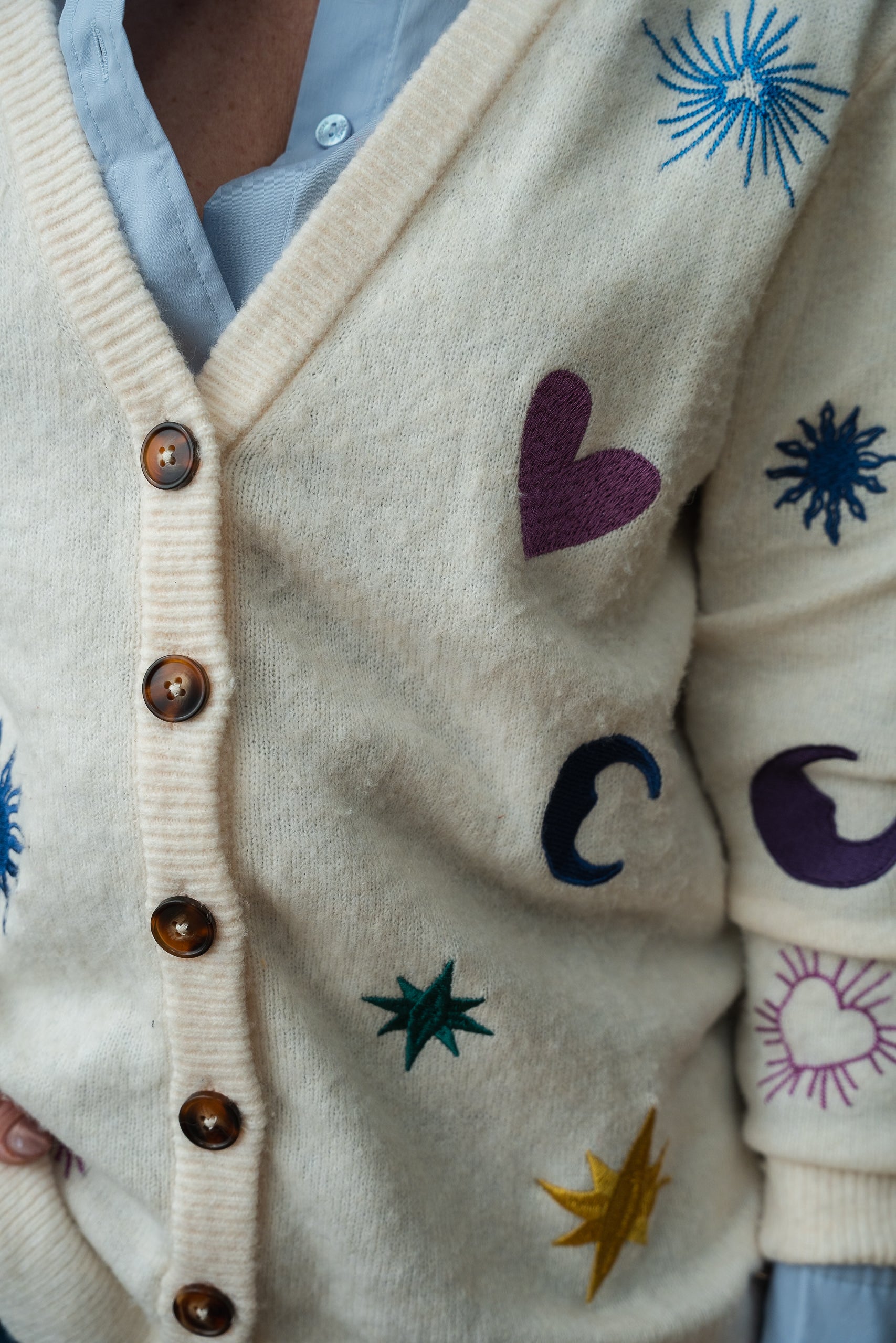 Cardigan MOKA écru brodé