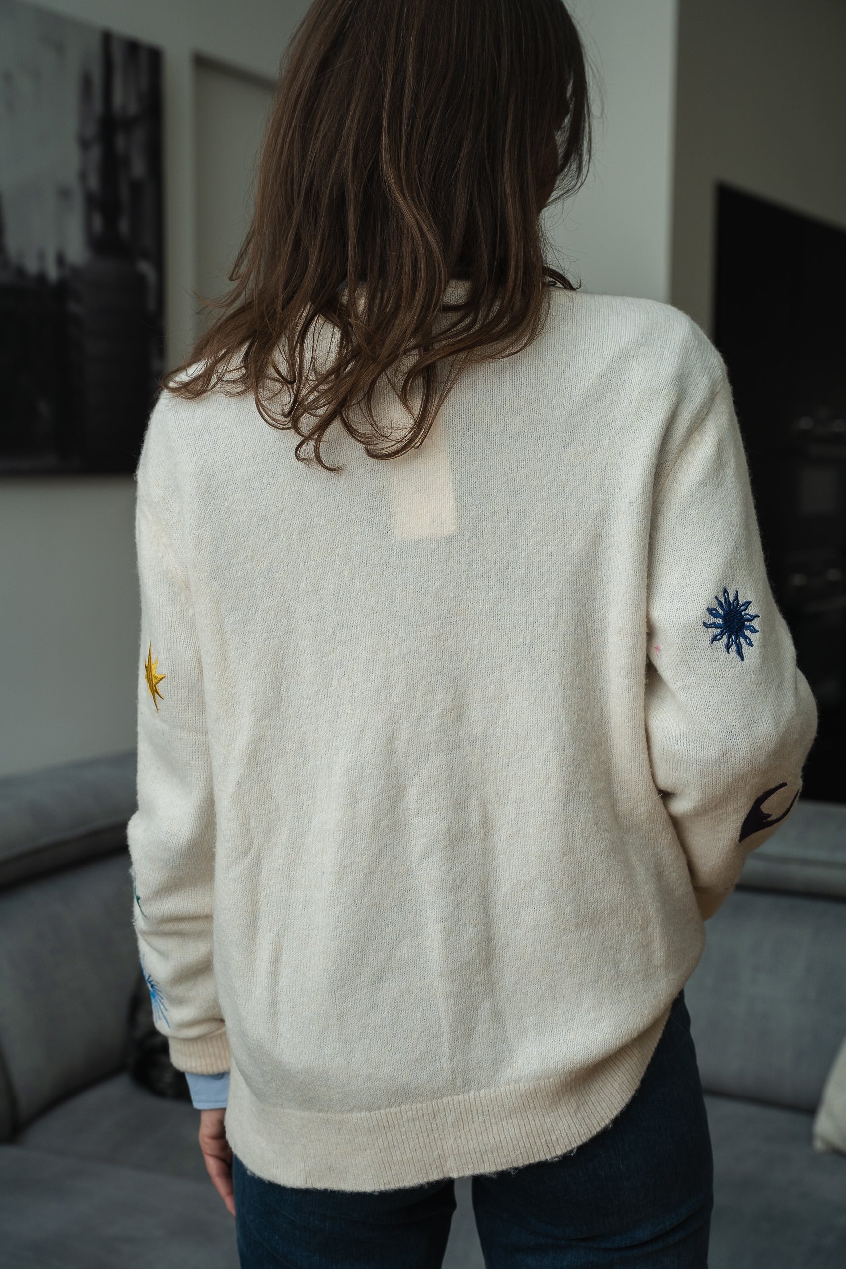 Cardigan MOKA écru brodé