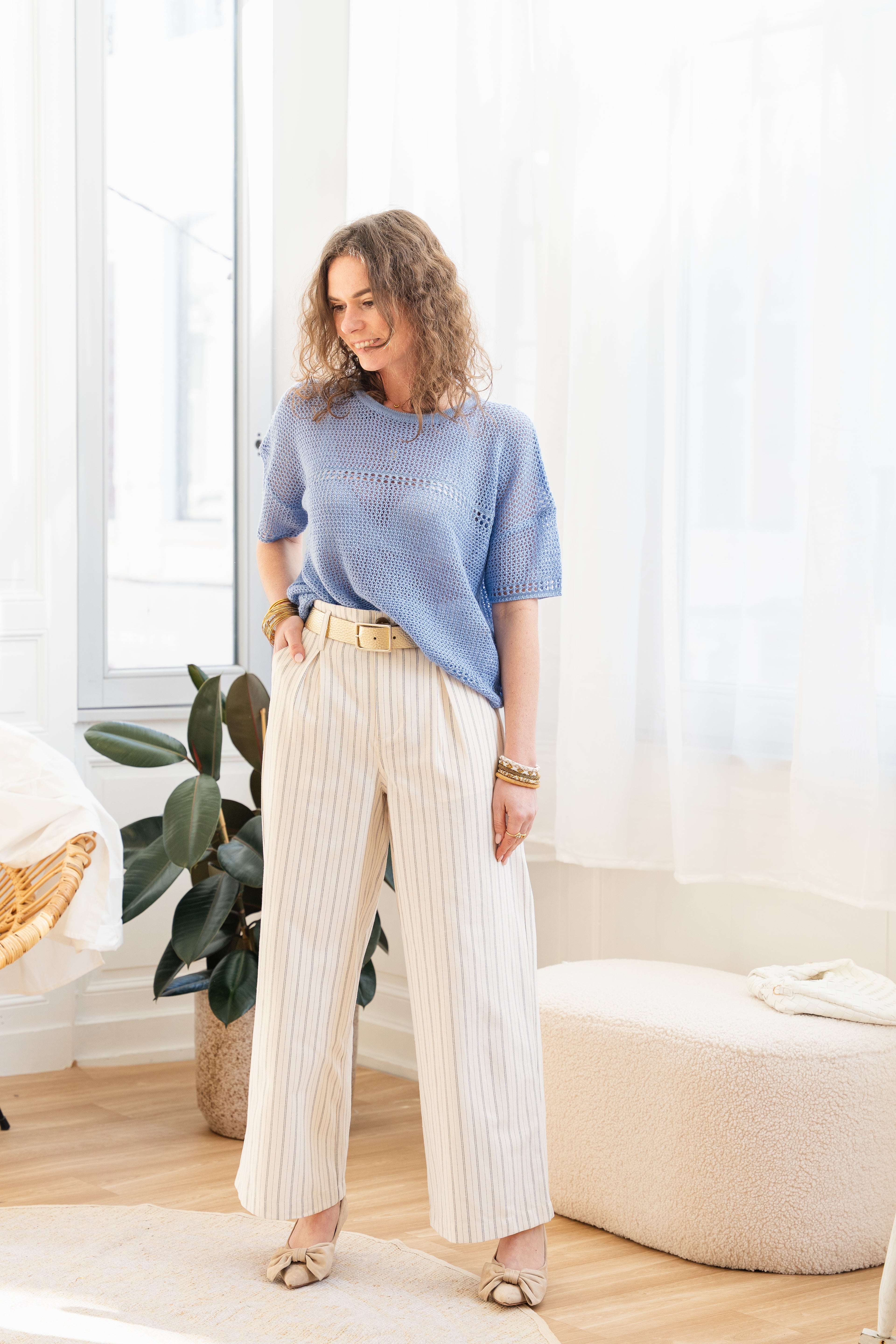 Pantalon JOE écru rayé