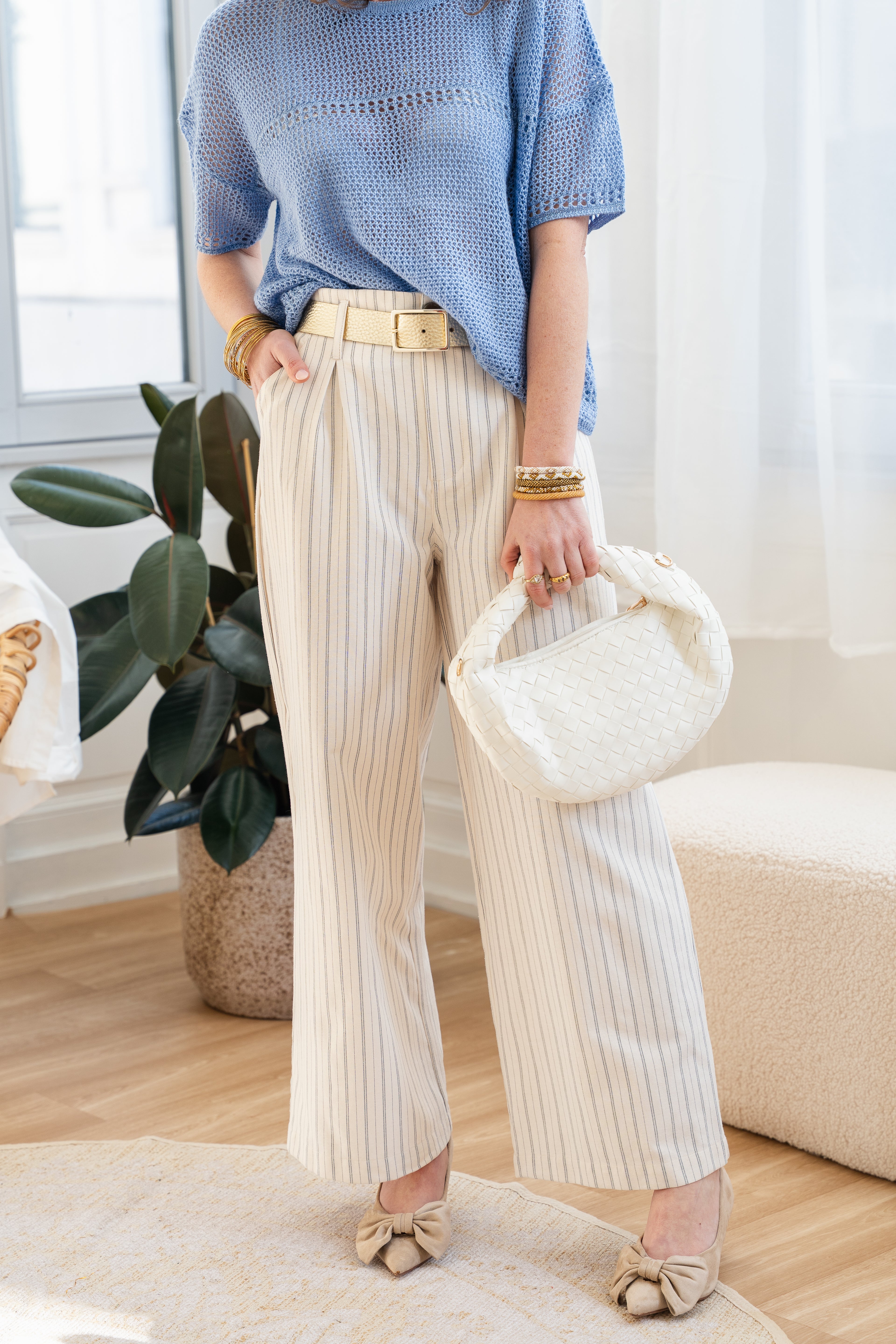 Pantalon JOE écru rayé