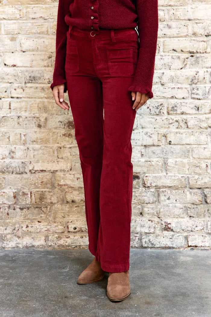 Pantalon SONNY en velours rouge brique