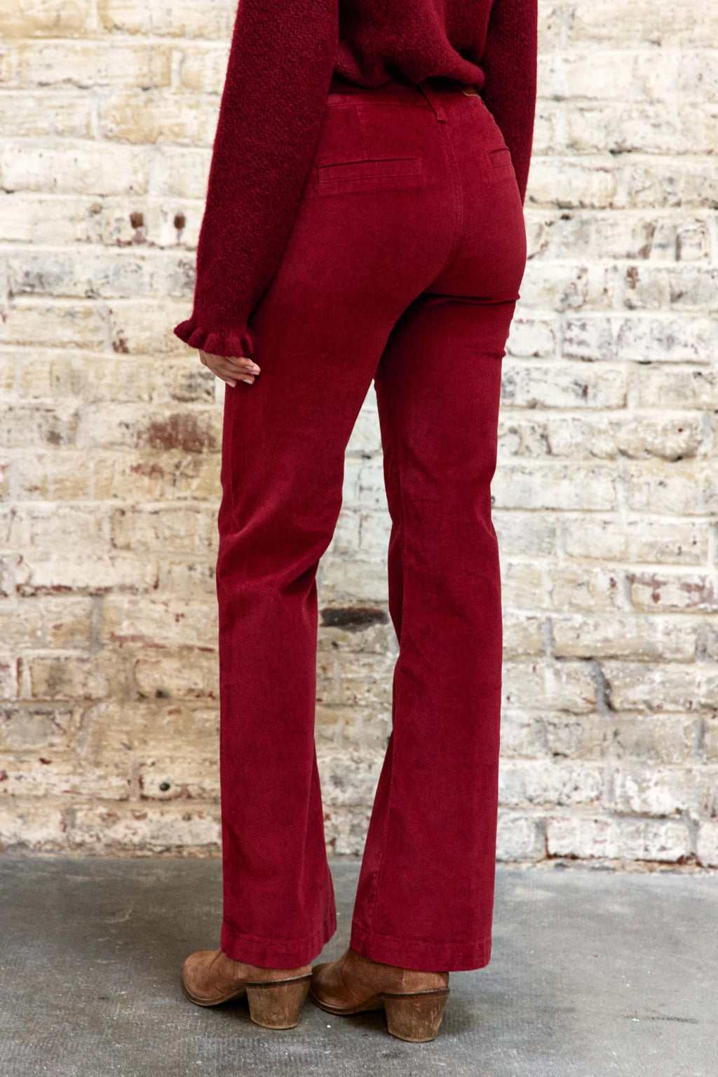 Pantalon SONNY en velours rouge brique