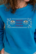 Sweat LORA bleu brodé "Good Karma"